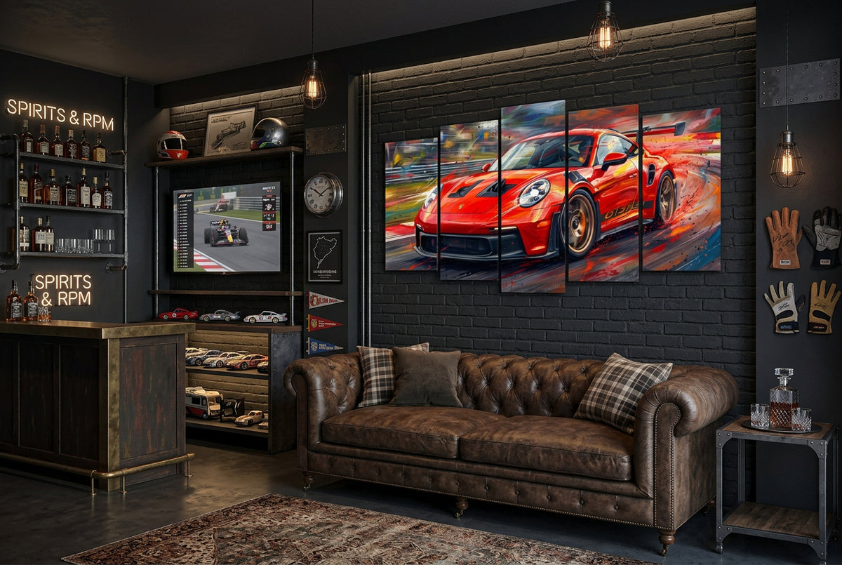 Porsche 911 GT3 Large Canvas Wall Art Mancave Garage Panel Print – 5-Panel Level
