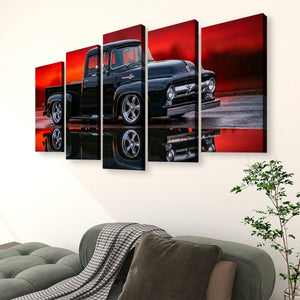1956 Ford F100 Truck Reflection & Red Glow Multi-Panel Canvas Wall Art