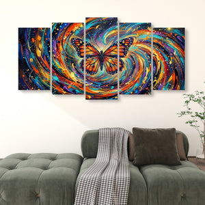 Monarch Butterfly Cosmic Vortex Canvas Wall Art | 1, 3 & 5-Panel Print | Colorful Abstract Butterfly Décor | Gallery-Wrapped