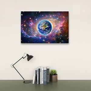 Cosmic Sovereignty – Earth & USA Universe 5-Panel Canvas Wall Art