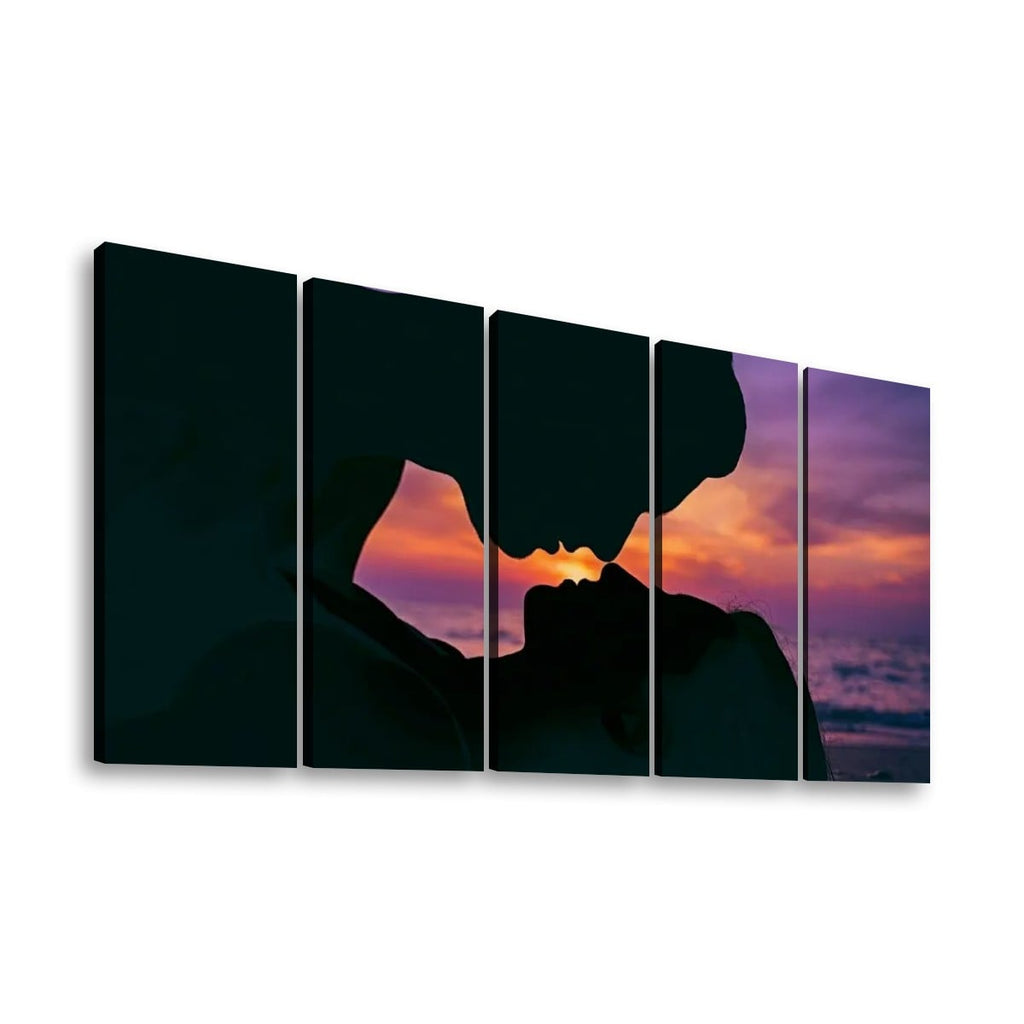 Loving Couple Kissing at Sunset on Gulf Ocean Beach — Multi-Panel Canvas Wall Art