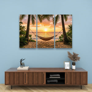 Drift Into Sunset – Hammock & Palm Trees 5-Panel Canvas Wall Art