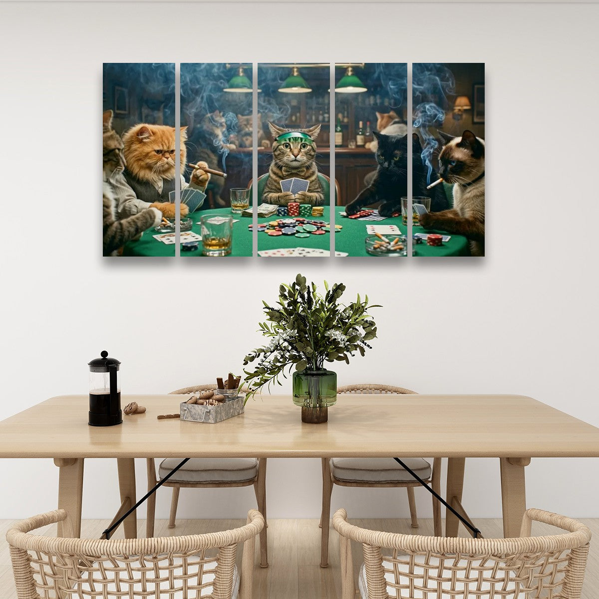 Poker Cats Playing Cards Canvas Wall Art – Multi-Panel Cat Decor