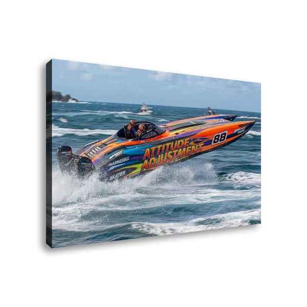 Twin-Engine Racing Boat Canvas Wall Art – Attitude Adjustment | 5-Panel Level Man Cave & Lake House Print