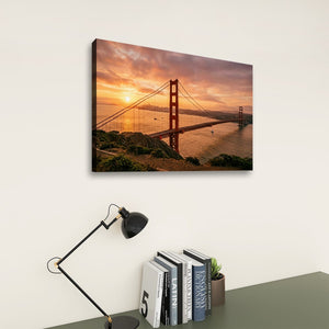 Golden Gate at Golden Hour – 5-Panel Canvas Wall Art