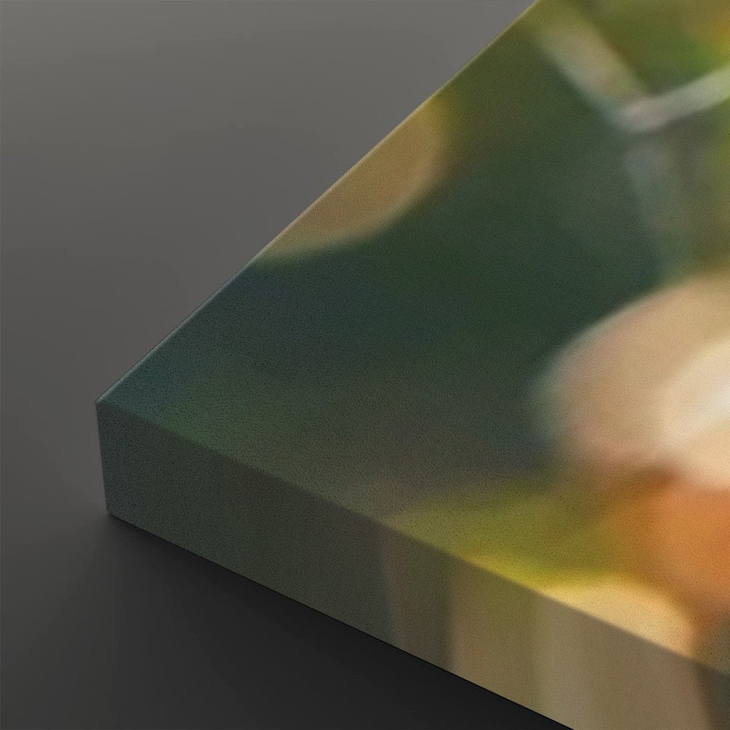 A close-up of a rectangular acrylic or glass block with a reflective surface showing green, yellow, and orange tones, set against a dark gray background.