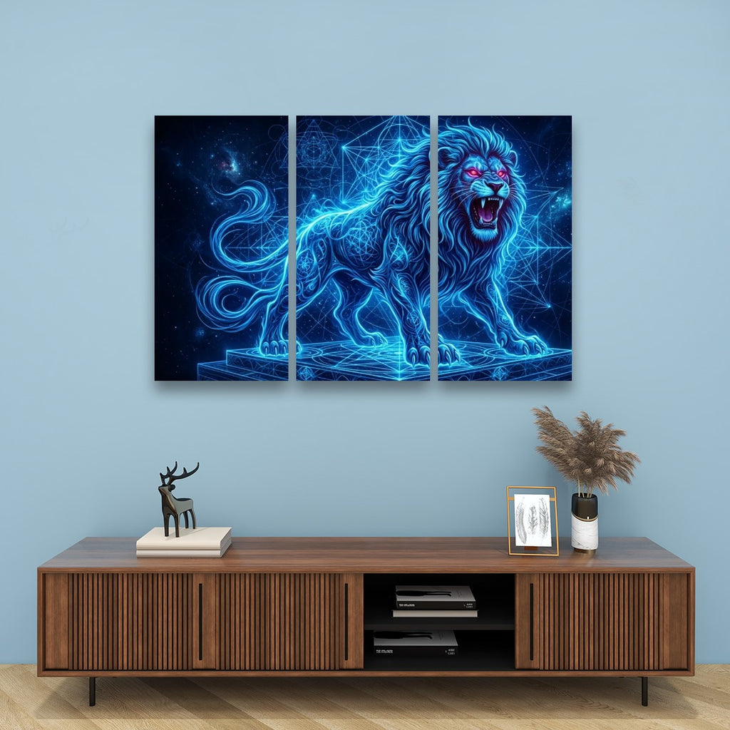 Electric Blue Lion Mane Living Room Above Sofa Wall Art