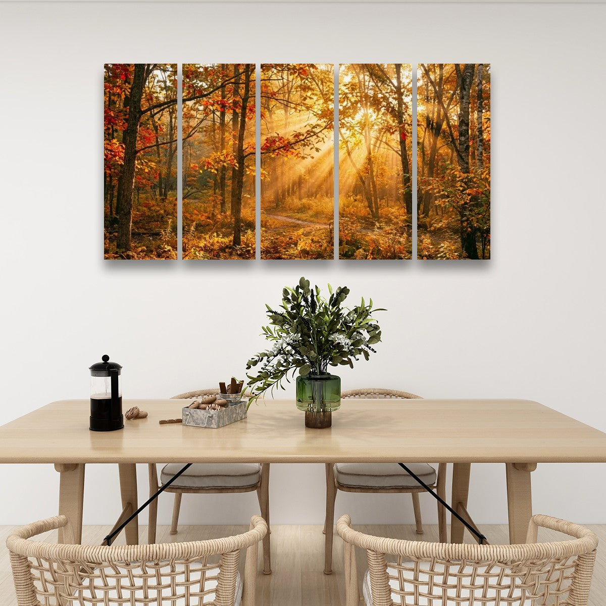 Autumn Forest Fall Sun Rays Canvas Panel Wall Art Living Bed Room Print