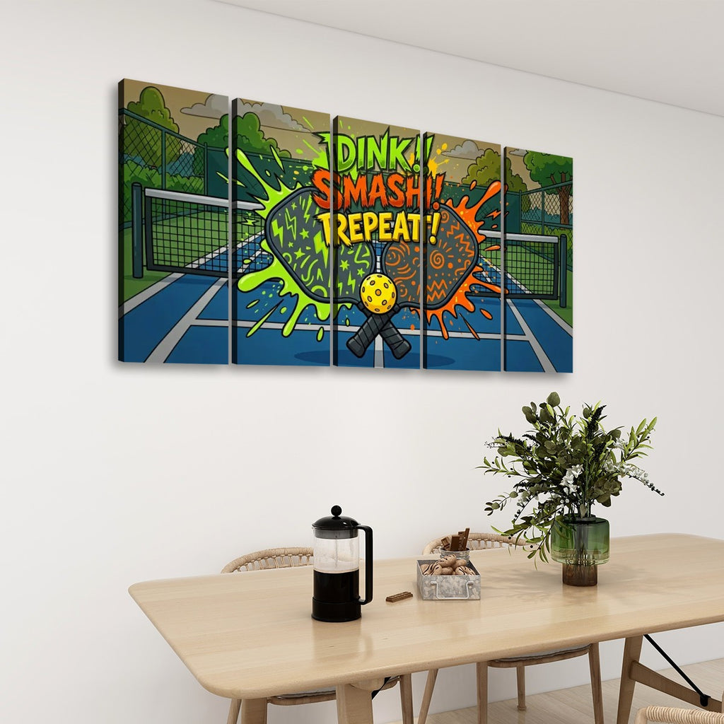 Pickleball 5-Panel Level Canvas Wall Art | Dink! Smash! Repeat!