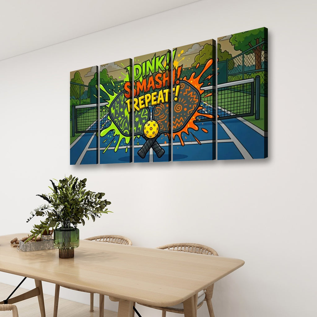 Pickleball 5-Panel Level Canvas Wall Art | Dink! Smash! Repeat!