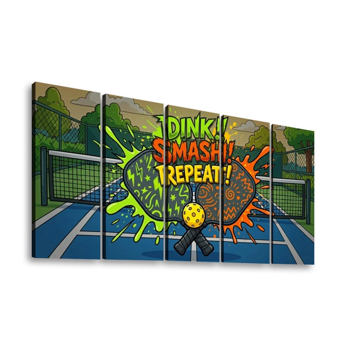 Pickleball 5-Panel Level Canvas Wall Art | Dink! Smash! Repeat!