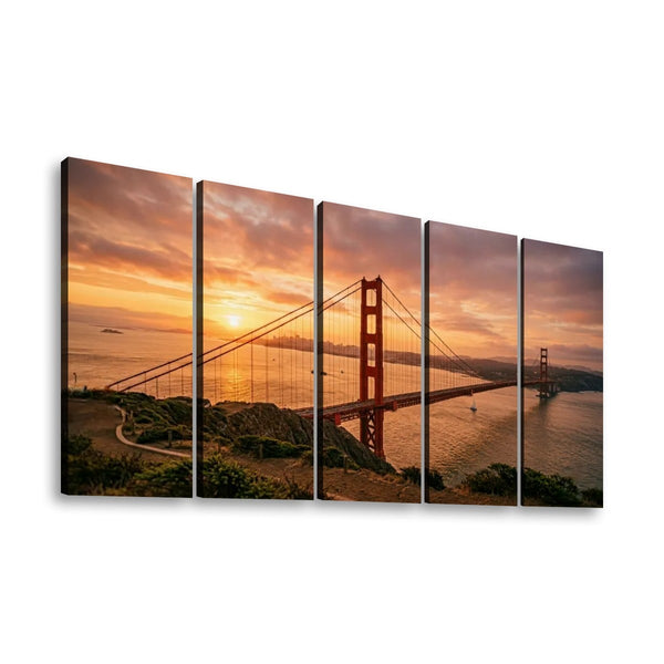 Golden Gate Bridge Canvas Wall Art – Golden Hour San Francisco | Multi-Panel Landmark Print