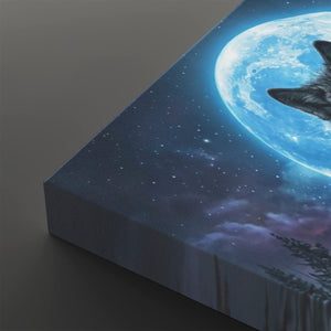 Howling Wolves with Blue Moon — 5-Panel Canvas Wall Art
