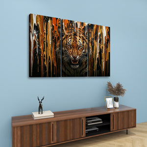 Unleashed – Tiger Bursting Through Dripping Paint 5-Panel Canvas Wall Art