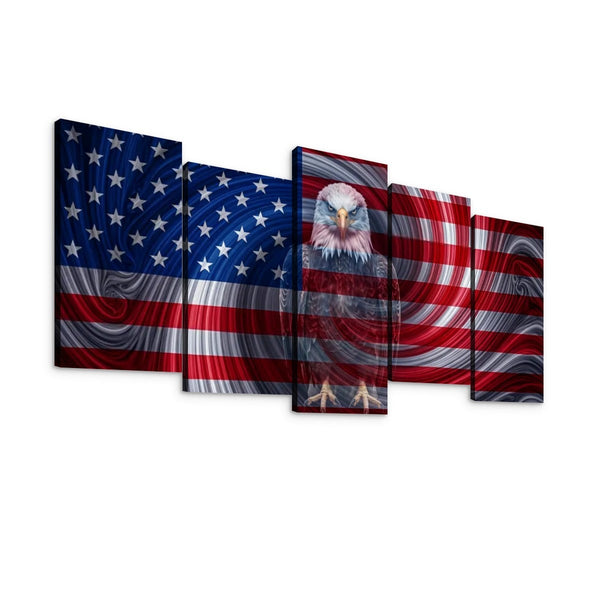 Spirit of America Canvas Wall Art – Ghost Eagle US Flag Swirl | Multi-Panel Patriotic Print