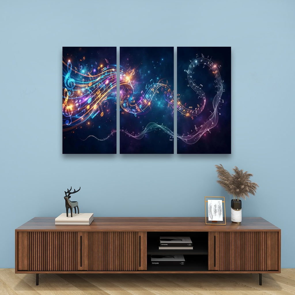 Abstract Musical Notes Ribbon — Multi-Color 1, 3, 5-Panel Split Canvas Wall Art