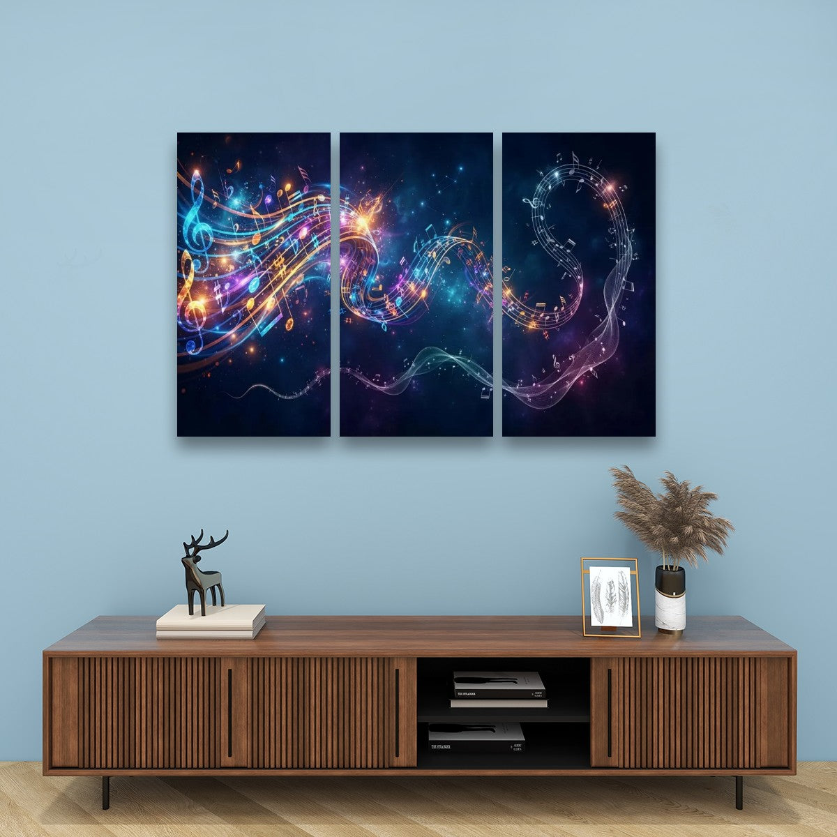 Abstract Musical Notes Ribbon — Multi-Color 1, 3, 5-Panel Split Canvas Wall Art