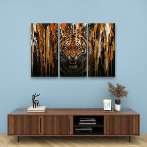 Unleashed – Tiger Bursting Through Dripping Paint 5-Panel Canvas Wall Art