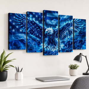 Blue Eagle – Abstract US Waving Flag 5-Panel Canvas Wall Art