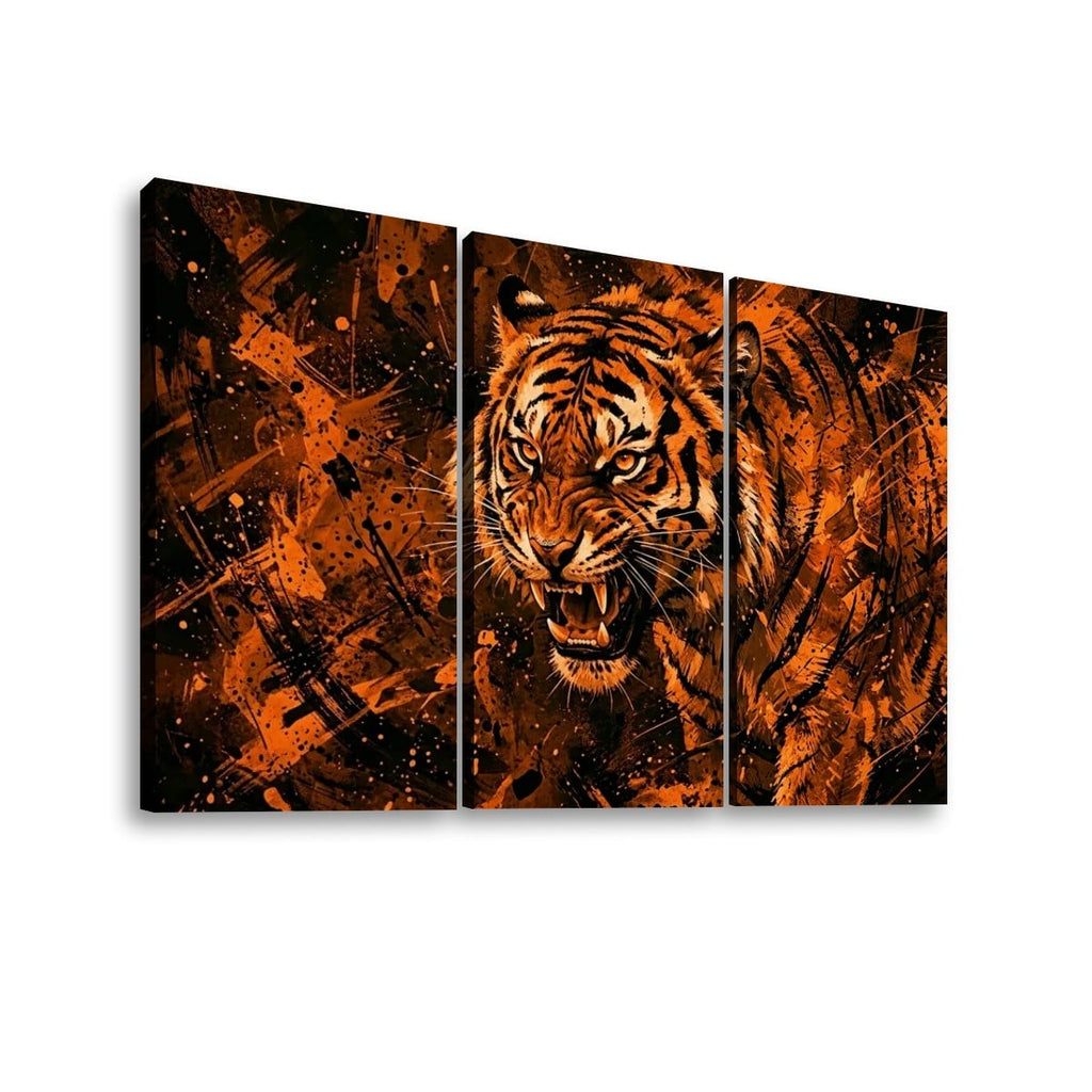 Abstract Tiger Canvas Split Panel Wall Art – Orange & Black 5-Panel Level