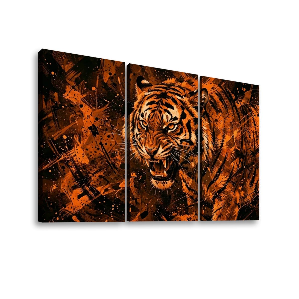 Abstract Tiger Canvas Split Panel Wall Art – Orange & Black 5-Panel Level