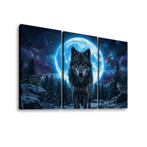 Howling Wolves with Blue Moon — 5-Panel Canvas Wall Art