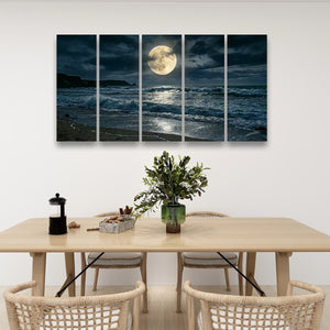 Gulf Moon Reflection — Moonlit Beach Canvas Wall Art