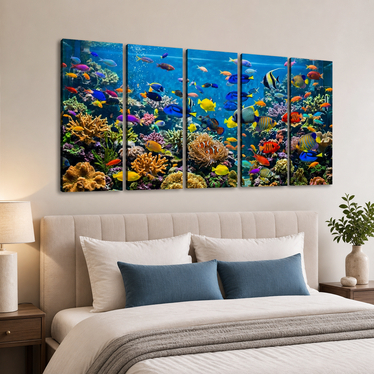 Colorful Fish Aquarium Canvas Wall Art — Vibrant Multi-Panel Print