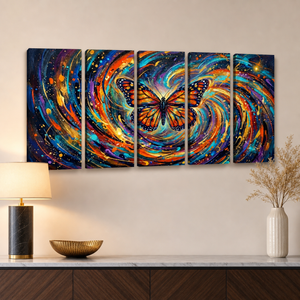 Monarch Butterfly Cosmic Vortex Canvas Wall Art | 1, 3 & 5-Panel Print | Colorful Abstract Butterfly Décor | Gallery-Wrapped
