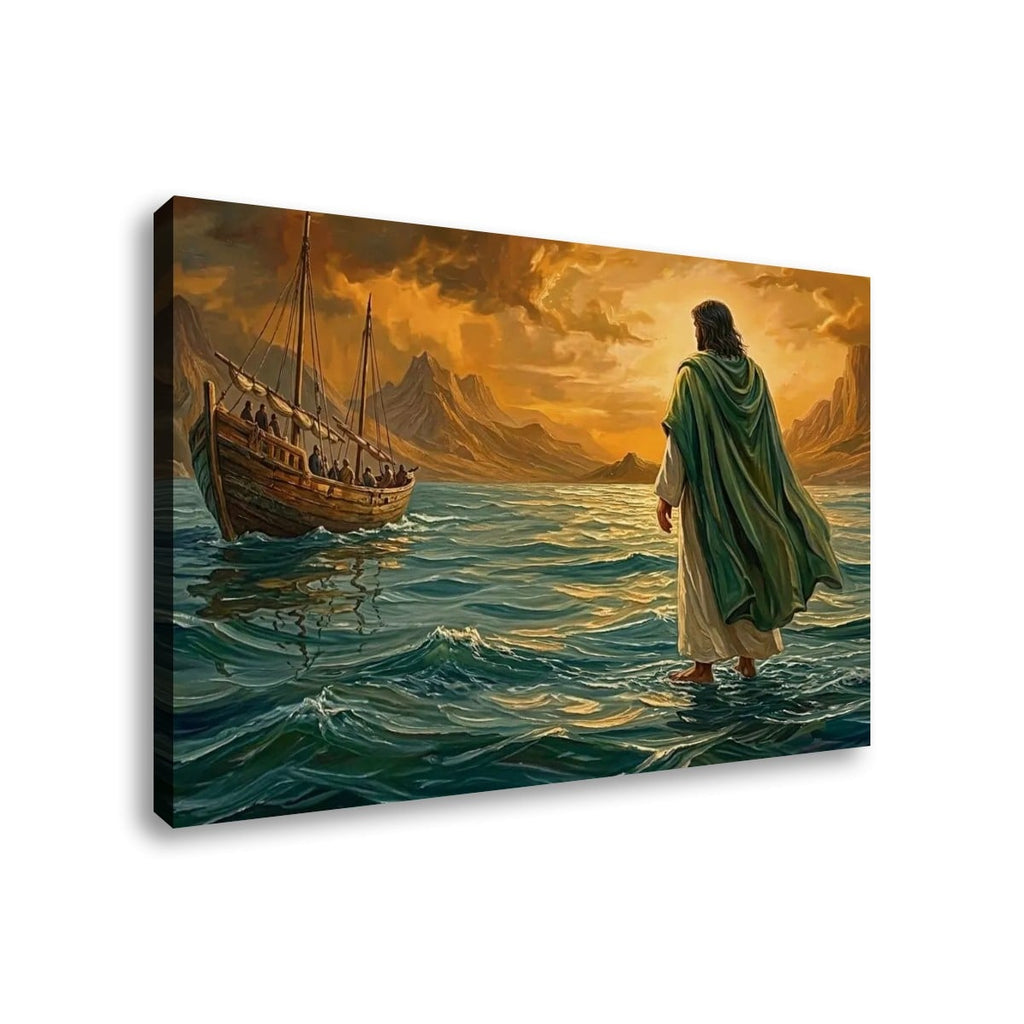 Jesus Walking on Water Stormy Seas Canvas Wall Art | 5-Panel Level & Diamond | 3 & 1 Panel