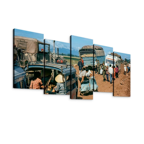 Vietnam War Canvas Wall Art – Chaos on the Road to Ben Hue | 5-Panel Level Military History Print