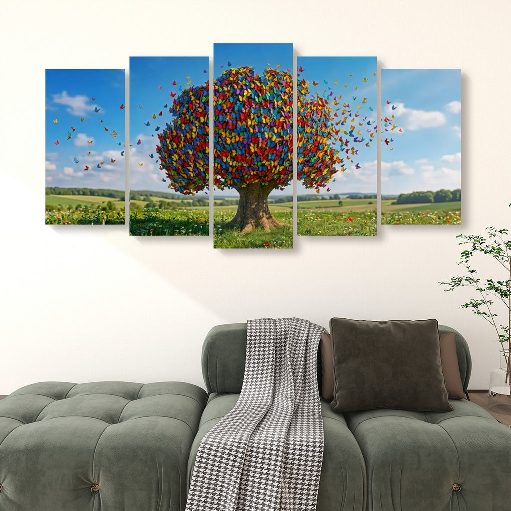 Color Burst Butterfly Tree — Multi-Color Abstract Canvas Wall Art
