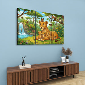 Kids Lion Wall Art – 1 & 3 Panel Canvas Print for Children's Rooms
