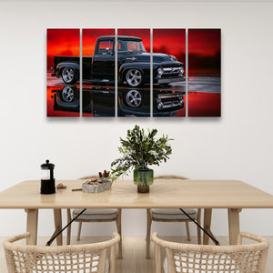 1956 Ford F100 Truck Reflection & Red Glow Multi-Panel Canvas Wall Art