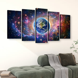 Cosmic Sovereignty – Earth & USA Universe 5-Panel Canvas Wall Art