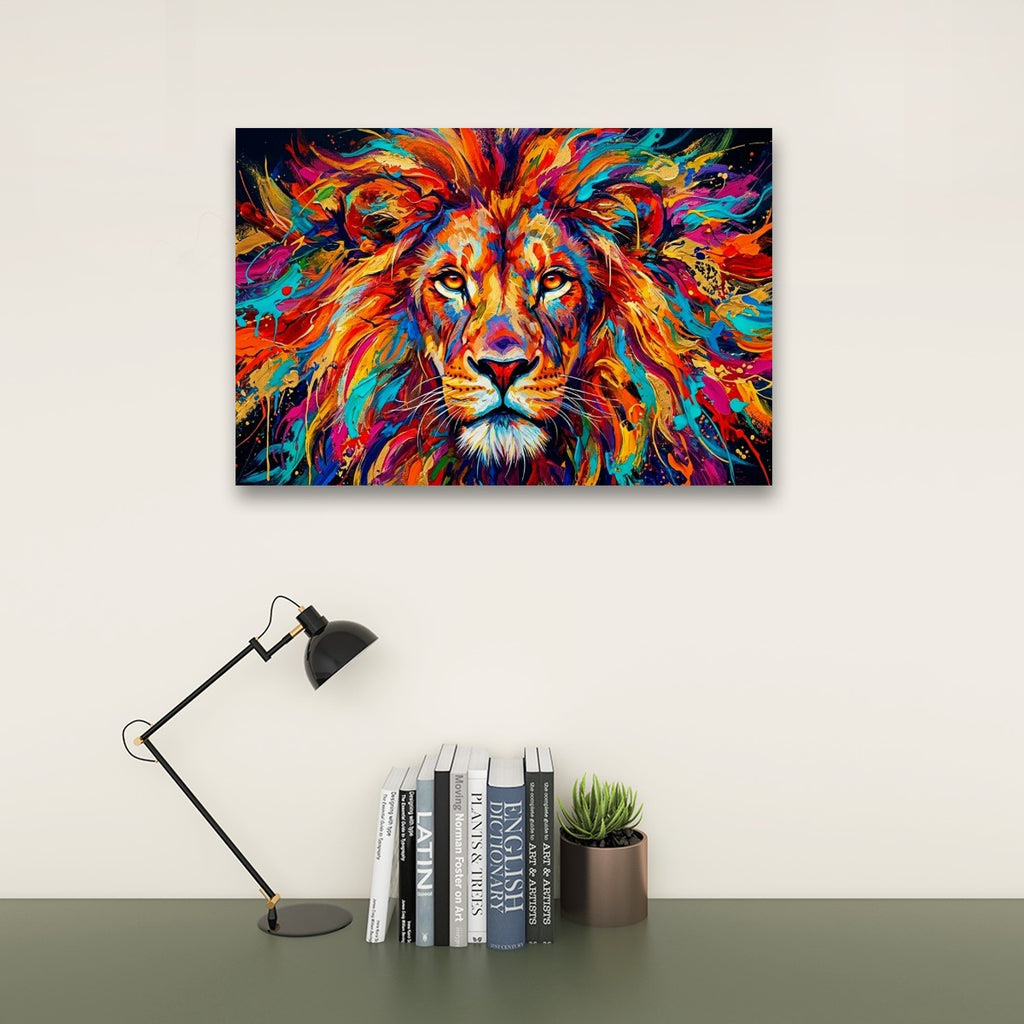Abstract Colorful Lion Head Mane 1, 3, 5 Split Canvas Panel Wall Art Print