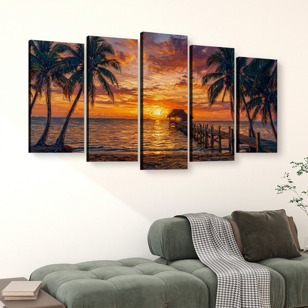 Dock at Sunset Canvas Wall Art – 5-Panel Level