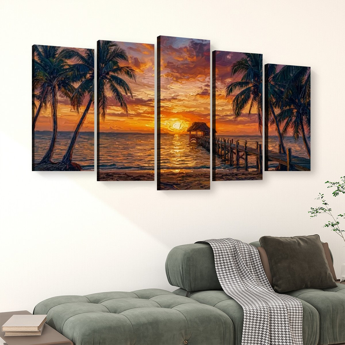 Dock at Sunset Canvas Wall Art – 5-Panel Level