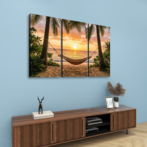 Drift Into Sunset – Hammock & Palm Trees 5-Panel Canvas Wall Art