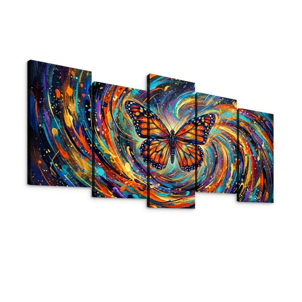Monarch Butterfly Cosmic Vortex Canvas Wall Art | 1, 3 & 5-Panel Print | Colorful Abstract Butterfly Décor | Gallery-Wrapped