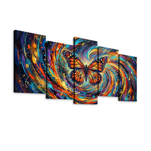 Monarch Butterfly Cosmic Vortex Canvas Wall Art | 1, 3 & 5-Panel Print | Colorful Abstract Butterfly Décor | Gallery-Wrapped