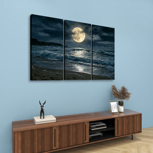 Gulf Moon Reflection — Moonlit Beach Canvas Wall Art