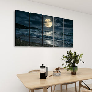 Gulf Moon Reflection — Moonlit Beach Canvas Wall Art