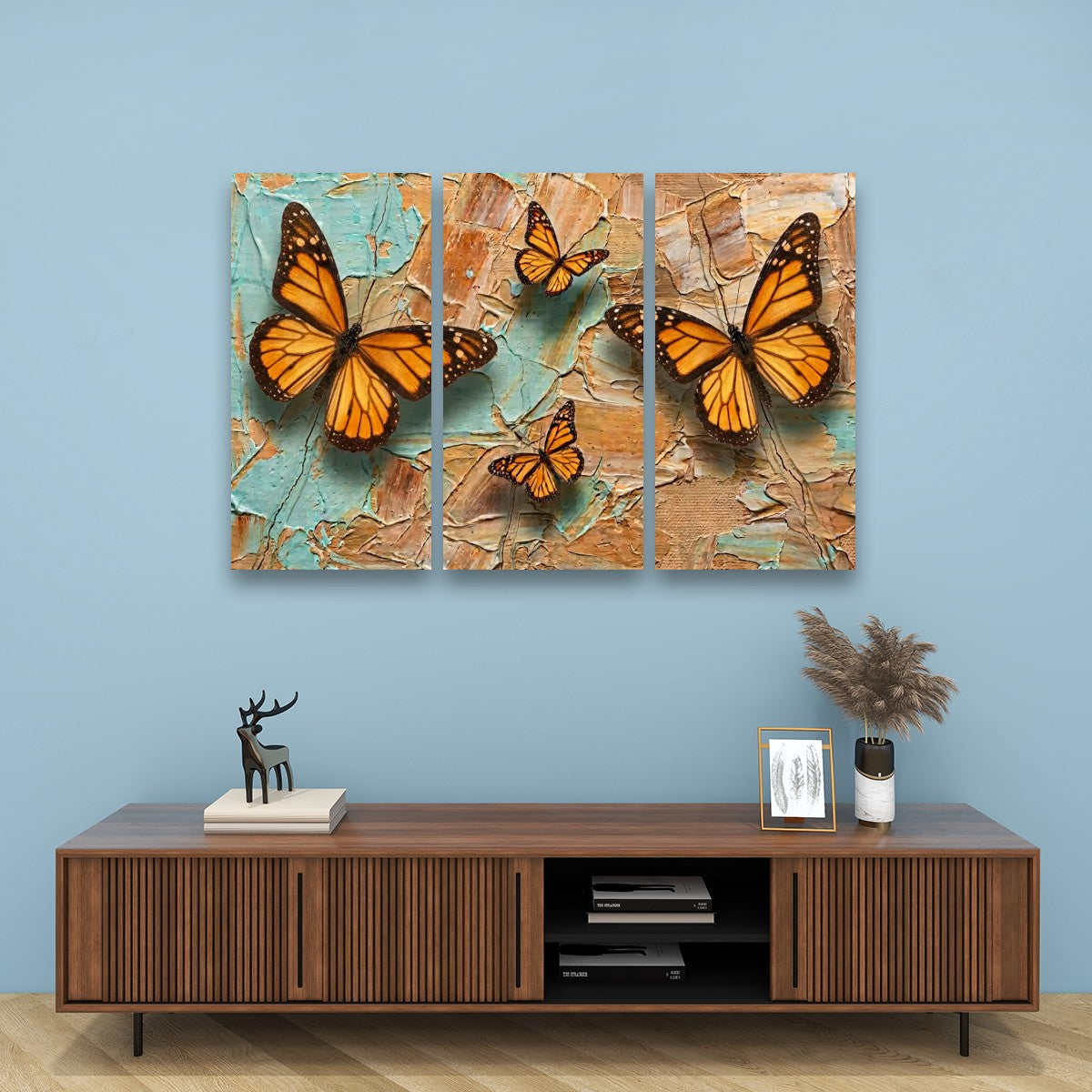 Pastel Oil Type Painting Monarch Butterfly Butterflies 1, 3, 5-Panel Split Canvas Wall Art
