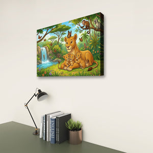 Kids Lion Wall Art – 1 & 3 Panel Canvas Print for Children's Rooms