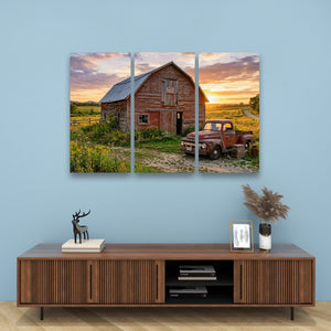Ford F1 Pickup at Golden Hour — Rustic Bar & Sunset Canvas Wall Art