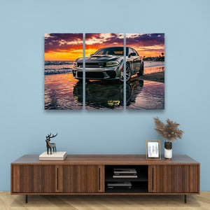 Dodge SRT Hellcat Charger – Beach Sunset 5-Panel Canvas Print