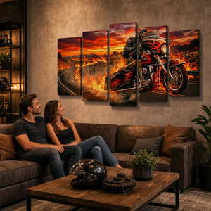Dead Man's Ride – Skeleton Bagger Wheelie 5-Panel Canvas Wall Art