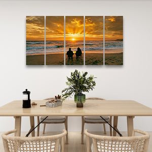 Sunset Surf – Couple on the Beach 5-Panel Canvas Wall Art
