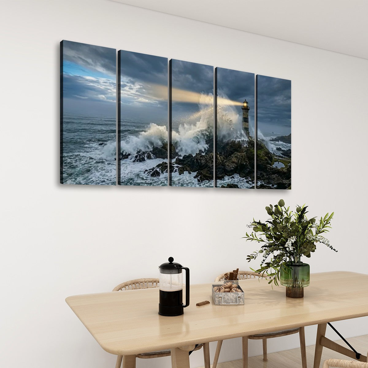Stormy Lighthouse Canvas Wall Art – Dramatic Coastal Storm Scene | 1, 3 & 5 Panel Home Décor Print